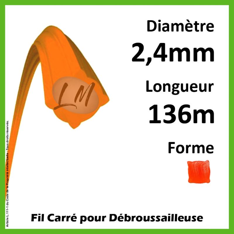 Fil Carré Nylon Orange 2.4mm x 136m