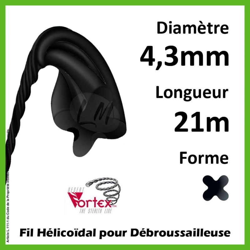 Fil Hélicoïdal Vortex Noir 4,3mm x 21m